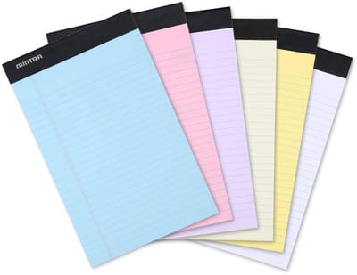 Set van 6 Smal Gerande Notitieblokken - 50 Vellen Gelinieerd Papier - Micro Geperforeerd Voor Kantoor en School