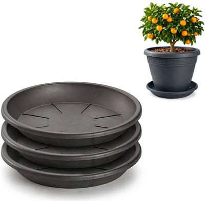 Plasticforte plantenpot onder schotel / opvang schaal - 3x - antraciet - dia 45 cm - Kunststof - voor een pot met dia 55/60 cm