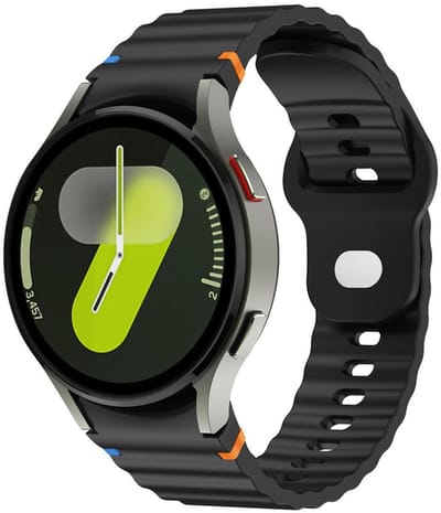 Siliconen wave bandje - geschikt voor Samsung Galaxy Watch 7 (40 & 44mm) / Watch 6 (Classic) / Watch 5 (Pro) / Watch 4 (Classic) / Watch FE - druksluiting - zwart