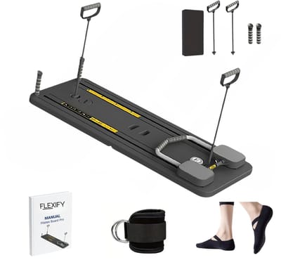 Flexify® Pilates Board – Complete Pilates Reformer Set – Inclusief Kniemat, Pilates Sokken en Enkelband – 28-Dagen Schema – Zwart