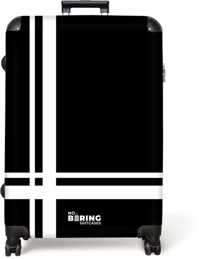 NoBoringSuitcases.com® - Koffer groot - Reiskoffer lichtgewicht - Zwarte achtergrond met wit kruispatroon linksonder - Rolkoffer met 4 wielen - Grote trolley XL - 98 liter bagage