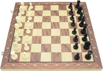 Houten Schaakspel - Strategie Spel - Familie Plezier - Handgemaakt Vakmanschap - Opvouwbaar - Donker Kaki