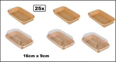 25x Sushi tray karton + deksel 160mm x 90mm x 25mm Kraft - food diner vis themafeest party