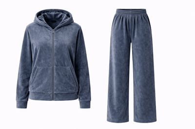 huispak velours - grijs - 2 delig - maat S - velvet - jasje met broek