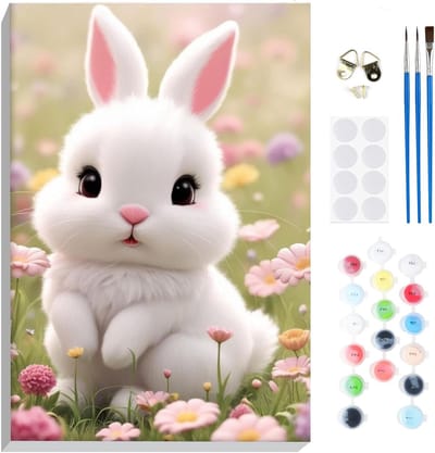 Schilderen op Nummer: Konijn voor Volwassenen en Beginners met Lijst, DIY Acrylverf Set voor Thuisdecoratie en Creatieve Activiteiten, Perfect voor Pasen en Kunstliefhebbers