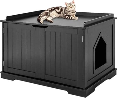 MaxxPet Houten kattenhuis - katten bench - kattenbed - katten hok - Houten kattenhuis - 75x53x52cm - Zwart