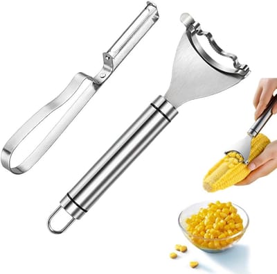 Professionele maïssnijder en aardappelschiller set, roestvrij staal, antislip handgreep, perfect voor groenten en fruit, keukenaccessoires en snijgereedschap