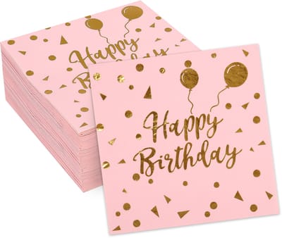 100 vellen tissues met verjaardagsthema - Servetten met goudfolieprint - Feestdecoratie tissues - Roze