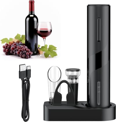 5-in-1 Elektrische Wijnopener Set met Decanteerder, Vacuüm Sluiting en Foil Cutter - Oplaadbare Kurkentrekker voor Wijnliefhebbers
