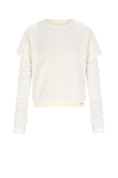 NoBell' - Kase Sweat Top with contrast Jersey sleeves - Pearled Ivory - Maat 170-176