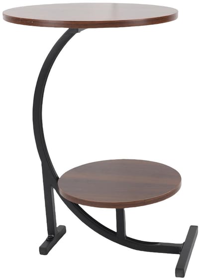 Bijzettafel Rond 40 cm – 2 Laags Bijzettafel met Metalen Frame – Nachtkastje voor Woonkamer en Slaapkamer