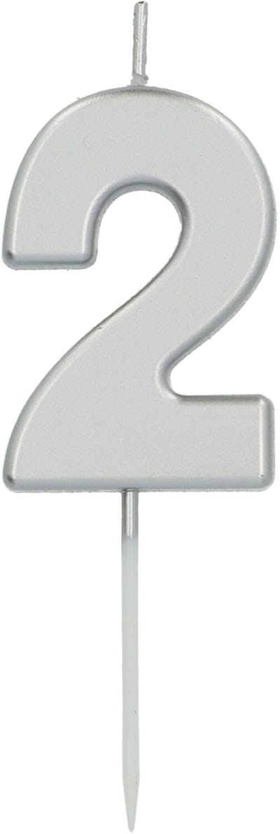 Folat - Kaars cijfer 2 zilverkleurig 5 cm