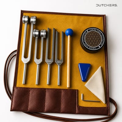 Dutchers® Stemvork Set 128Hz, 256Hz, 432Hz & 528Hz – Professionele Therapie Stemvorken – Gewogen Frequentievorken - Klankschaal – Voor Meditatie, Yoga, Chakra's Ontspanning & Klanktherapie – Inclusief Opbergtas - Etui