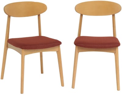 sweeek - Set van 2 vintage stoelen van naturelkleurig rubberhout en stof - aria
