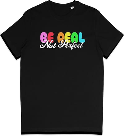 T Shirt Heren en Dames - Tekst: Ben Jezelf, Je Hoeft Niet Perfect Te Zijn - Zwart - XS