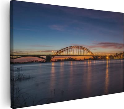 Artaza Canvas Schilderij Nijmegen - 30x20 cm - Klein - Wanddecoratie Brug - Muurdecoratie Zonsondergang - Kamer Accessoires Skyline