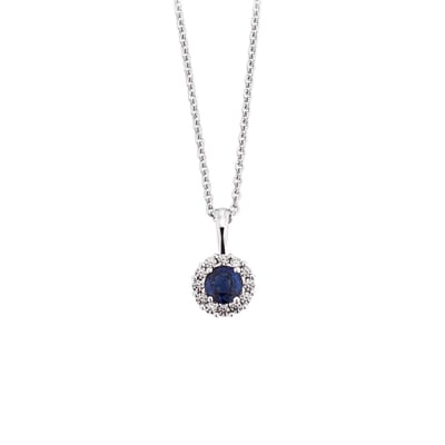 Orolino Halskette Gold 585 mit 12 natürlichen Brillanten zus. 0,12ct. und blauem Safir
