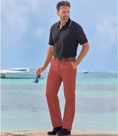 ATLAS FOR MEN - Terracotta regular chinobroek met stretch - Heren - Verkrijgbaar in grote maten - W36