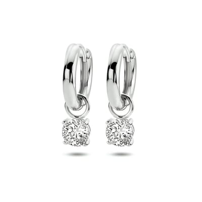 Glams klapoorringen zirkonia - 15 mm - Zilver