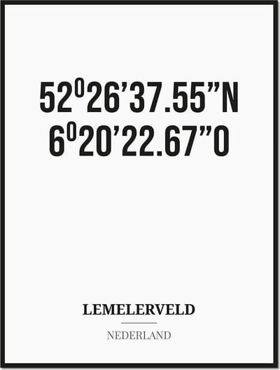 Poster/kaart LEMELERVELD met coördinaten
