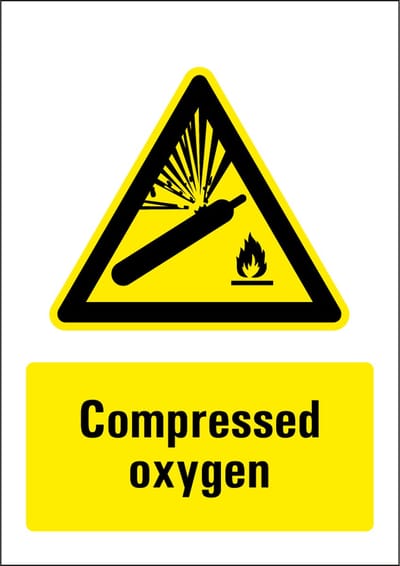 Danger compressed oxygen sticker 210 x 297 mm