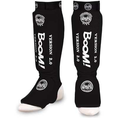 1 Paire Genouillères et Protège-Tibs MMA Protège-Mollets et Pieds Garde Protecteur Muay Thai Kick Boxing Incluant Velcro sur le Tibia Ainsi que Protège-Tendon S noir