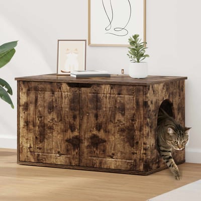 vidaXL Kattenhuis Gerookt eiken 85 x 55 x 50,5 cm Bewerkt hout