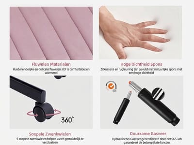 Lichtroze bureaustoel zonder armleuningen - Voor comfortabel thuiswerken - In hoogte verstelbare stoffen draaistoel - Traagschuim zitting - Zachtroze