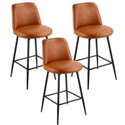 VEVOR Barkruk, Barkruk, 3-Pack (98 cm Hoog), Keukenstoel van PU-Leer met Rugleuning en metalen Frame, Bistrostoel (Draagvermogen 136,1 Kg), Keuken, Eetkamer, Bar, Keukeneiland, Barkruk, Bruin