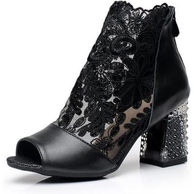 Zomer Echt Leer Vismond Sandalen Dikke Hakken Kleine Maat 32 33 Mesh Laarzen Grote Maat 4142 Maat Korte Laarzen Sandalen 38 black