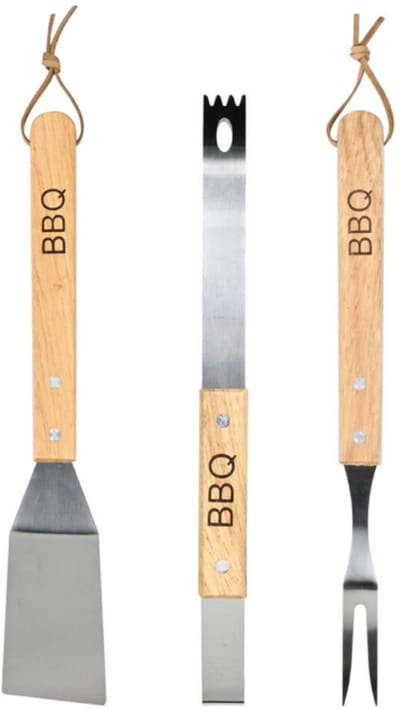 BBQ accessoires set - 3 Delig - Spatel, Vork en Tang - RVS en Hout