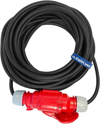 Rubberen Stroomkabel - Verlengkabel H07RN-F - Industrieel Gebruik Buiten - 4-aderig 16A IP44 - 50 Meter - Zwart