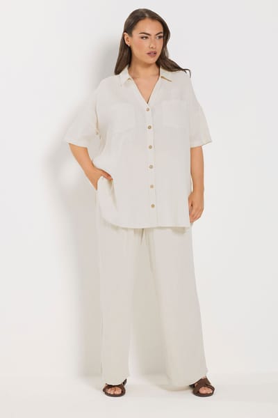 Yours Naturelbruine Linnen Blouse Met Korte Mouwen Size 42