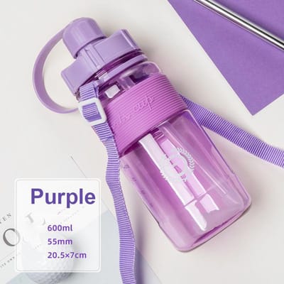 600/1000/1500 ml/2000 Grote Capaciteit Buitenruimte Beker Met Stro Student Plastic Waterbeker Draagbare Buitensportbeker Drop Waterfles 600ml paars