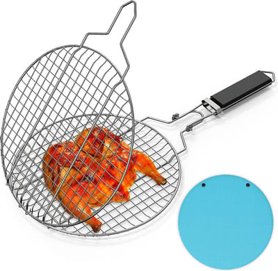 La'Moussawi ® Handige Ronde Grillkorf van Roestvrij Staal met Afneembare Handgreep voor Perfect Grillen