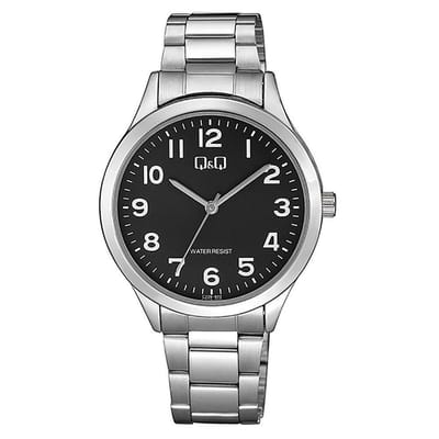 Q&Q C228-802Y - Horloge - Analoog - Mannen - Heren - Stalen band - Rond - Metaal - Cijfers - Zilverkleurig - Zwart