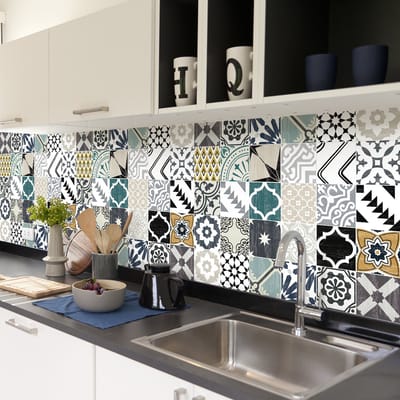Zelfklevende tegelmuurstickers voor keuken en badkamer - 30 authentieke Carlo cementtegelstickers - 30 stickers 20x20cm