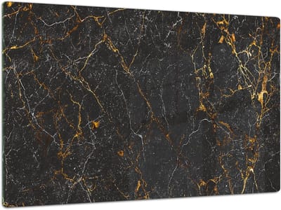 Keukenbord Gehard Glas - Snijplank Werkblad - Keukenwerk Plaatsen - Hygiënisch Bacteriebestendig - 80 x 52 cm - Zwart Goud