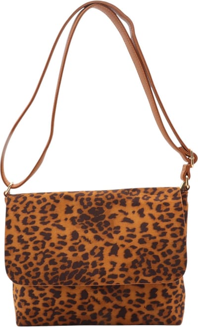 Trendy handtas / crossbodytas - Flora & Co - animalprint - suedelook - camel