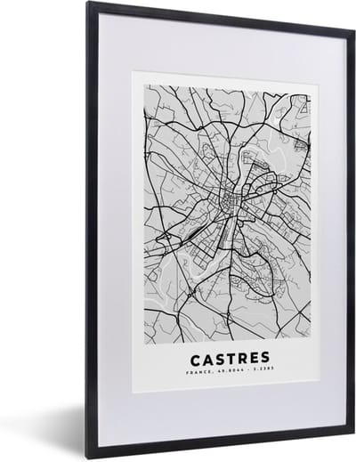 Fotolijst incl. Poster - Kaart – Stadskaart – Frankrijk - Castres - Plattegrond - 40x60 cm - Posterlijst
