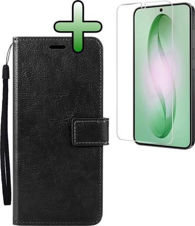 Hoesje Met Screenprotector - Geschikt voor Samsung Galaxy S26 - Luxe Pasjeshouder - Bookcase Portemonee - Flip Case - Kunstleer Book Case - Flipcase - Book Cover - Walletcase - Portemonneehoes - Zwart