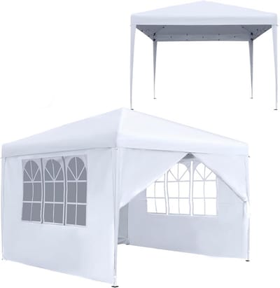 Aufun Gazebo 2.5 x 2.5 m Foldable Waterproof Folding Gazebo Garden Gazebo Party Tent with 4 Side Panels UV Protection for Party, Wedding and Picnic, White