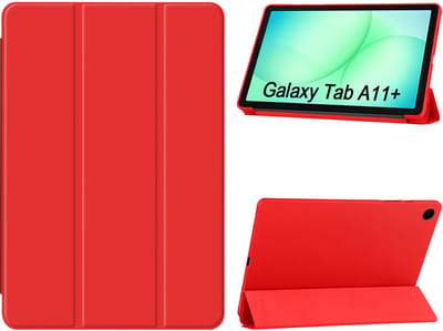 Hoes Geschikt voor Samsung Galaxy Tab A11 Plus hoes Rood – Tablet hoes tri-fold bookcase met auto/wake functie