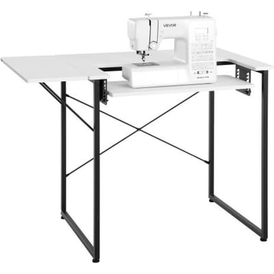 VEVOR Naaitafel, Naaimachinetafel met opvouwbaar tafelblad, verstelbare plank en stalen poten, Multifunctionele tafel, Computerbureau voor thuis, Modestudio, Kunststudio, Onderwijsinstelling, Wit