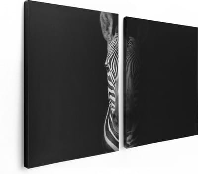 Artaza Canvas Schilderij Tweeluik Halve Zebra - Zwart Wit - 120x80 - Foto Op Canvas - Canvas Print