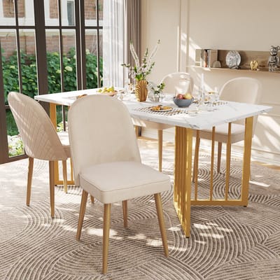 MIVRAY Eetkamerstoel Set Van 4 - Ergonomisch Comfort Voor Eetkamer En Werkkamer - Fluweel Metaal - Beige