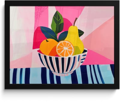 Poster in lijst - Fotolijst 40x30 cm - Posters - Fruit - Abstracte achtergrond - Roze - Posterlijst zwart - Decoratie - Wanddecoratie woonkamer - Muurdecoratie slaapkamer