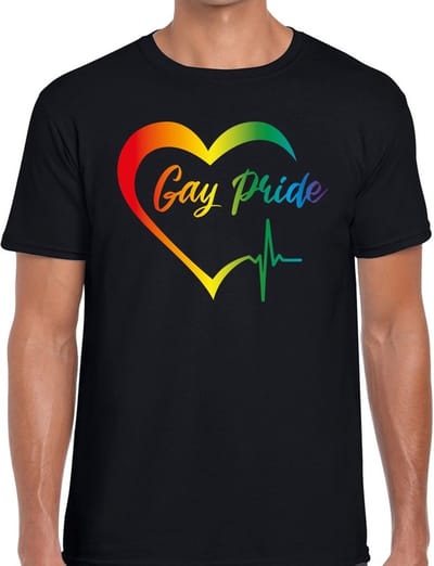 Gay pride kloppend hart/hartslag t-shirt - zwart regenboog shirt voor heren - gaypride S