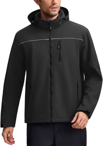 BUBW Softshell Jas 4 Seizoenen Heren - Winddicht - Waterdicht - Fleece Gevoerd - Maat L - Outdoorjas - Tussenjas - Zwart