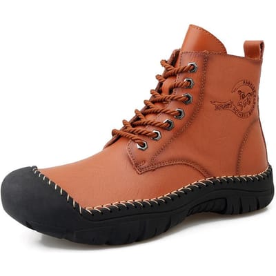Hoge Britse Stijl Herfst Retro Heren Werkkleding Mid-Top Laarzen Herfst en Winter Sneeuwschoenen Leren Laarzen Modieuze Schoenen 48 bruin
